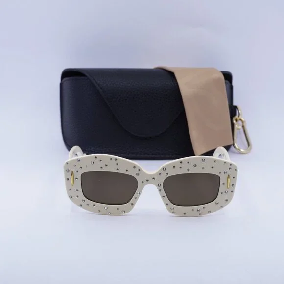 Loewe LW4114IS 25E Rectangle Sunglasses – Ivory/Brown Sunglasses